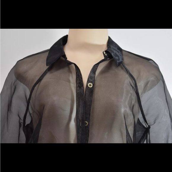 Marciano Guess Black Sheer Taffeta top- Size Small - Picture 2 of 11